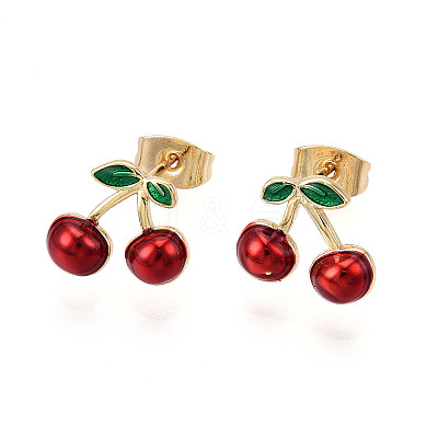 Brass Enamel Stud Earrings X-EJEW-G430-06C-G-1