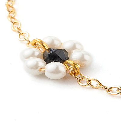 Shell Pearl & Acrylic Beads Flower Link Bracelets X1-BJEW-TA00003-05-1
