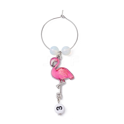 Flamingo Alloy Enamel Wine Glass Charms AJEW-JO00222-1