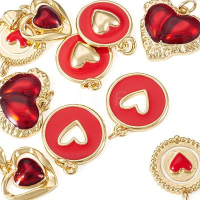 10Pcs 5 Styles Heart Theme Brass Enamel Pendants KK-TA0008-88-1