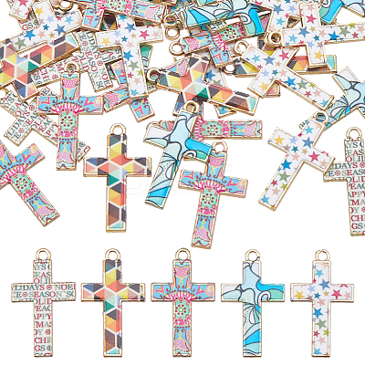 50Pcs 5 Colors Alloy Mosaic Style Pendants ENAM-FH0001-99-1