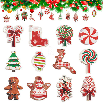 36Pcs 12 Styles Single Face Printed Wood Big Pendants WOOD-TA0002-93-1