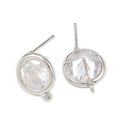 Brass Micro Pave Clear Cubic Zirconia Stud Earring Findings LS-KK-Z133-01P-02-1