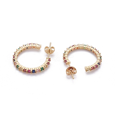 Brass Micro Pave Cubic Zirconia Stud Earrings EJEW-F198-13G-1