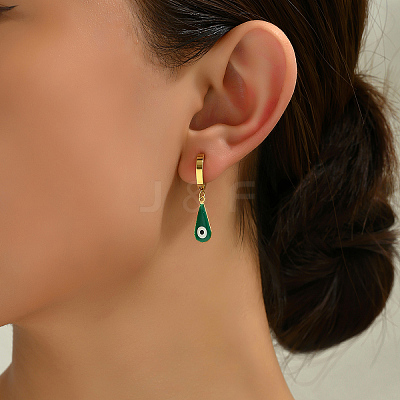 Vintage Minimalist 201 Stainless Steel Devil Eye with Teardrop Hoop Earrings GP4493-1