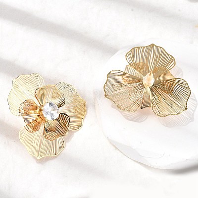 Flower Brass Micro Pave Cubic Zirconia Stud Earrings EJEW-F391-07G-01-1