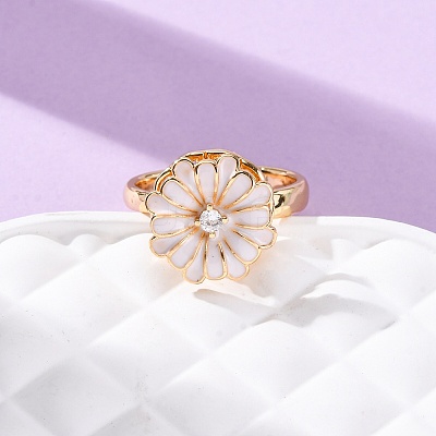 Brass Micro Pave Cubic Zirconia Rotating Finger Rings RJEW-S636-04G-1