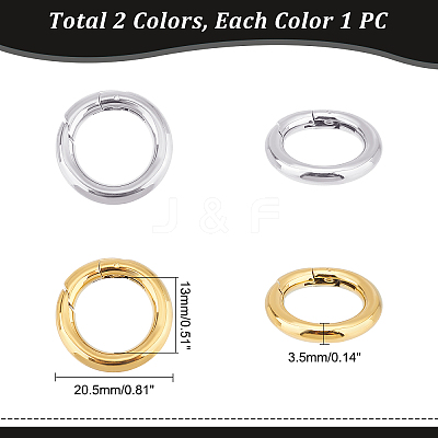 2Pcs 2 Style Ion Plating(IP) 304 Stainless Steel Spring Gate Rings STAS-UN0033-62-1