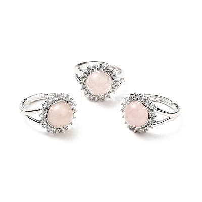 Natural Rose Quartz Adjustable Rings RJEW-P043-02P-24-1