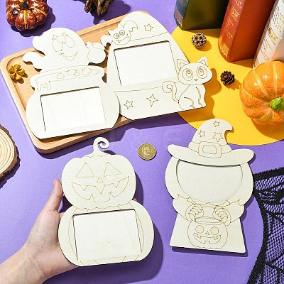 4 Bags 4 Styles Halloween Unfinished Wood Photo Frames WOOD-CJ0002-63-1