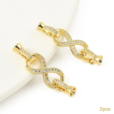 2Pcs Brass Micro Pave Clear Cubic Zirconia Fold Over Clasps KK-YW0003-54G-1