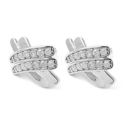 Rack Plating Brass Pave Cubic Zirconia Criss Cross Stud Earrings for Women EJEW-D059-28P-1