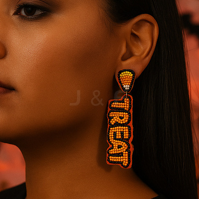 Halloween Handmade Glass Seed Beads Dangle Stud Earrings WA9568-1-1