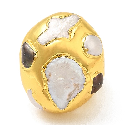 Brass Twist Oval Dome Adjustable Rings with Natural Pearl RJEW-M150-01G-1
