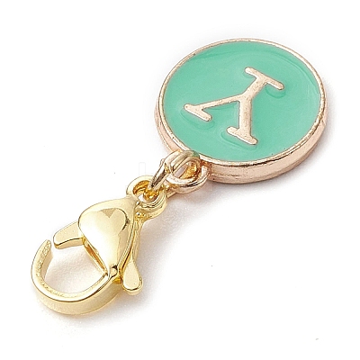 26Pcs Flat Round with Letter A~Z Alloy Enamel Pendant Decorations HJEW-JM02562-1