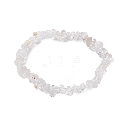 Natural Quartz Crystal Rock Crystal Chip Beaded Stretch Bracelets for Women Men BJEW-JB10665-02-1