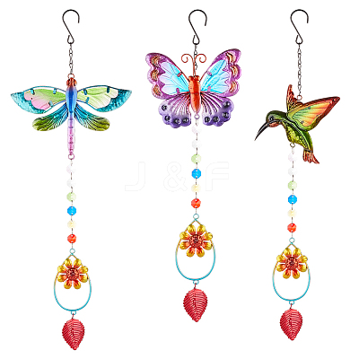 3Pcs 3 Style Iron Hummingbird Butterfly Dragonfly Pendant Decorations DIY-GA0005-48-1