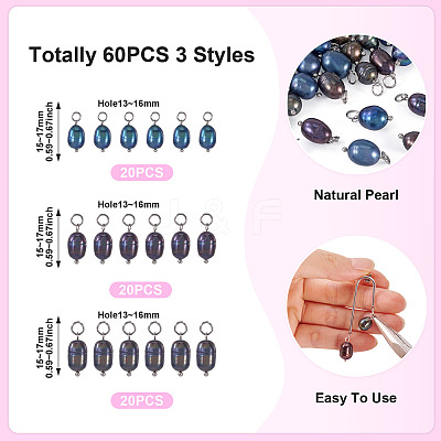 60Pcs 3 Styles Dyed Natural Cultured Freshwater Pearl Pendants PALLOY-CW00006-1