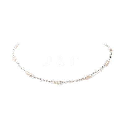 Natural Pearl & Seed Beaded Necklace for Women NJEW-JN04215-1