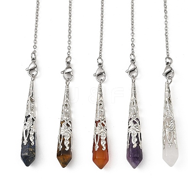 Natural Carnelian & Quartz Crystal & Amethyst & Tiger Eye & Lapis Lazuli Cone Point Dowsing Pendulums HJEW-JM04997-1