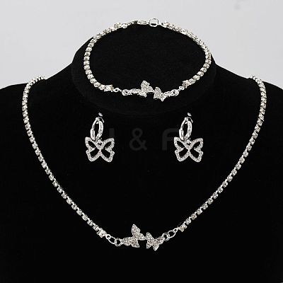 Butterfly Alloy with Crystal Rhinestone Pendant Necklace & Hoop Earring & Link Bracelet FS-WG7F609-01-1