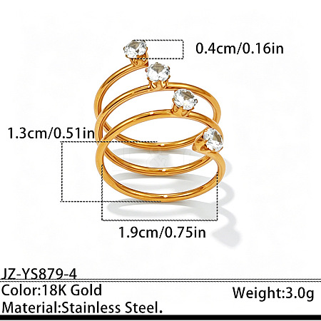 304 Stainless Steel Pave Cubic Zirconia Cuff Open Rings WG0B10F-04-1