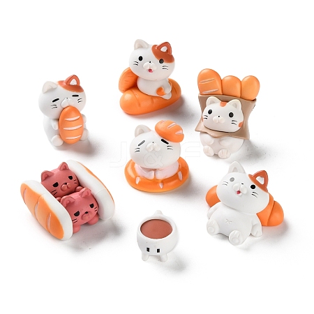 7Pcs Resin Cat with Bread Display Decoration AJEW-S037-03-1