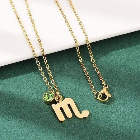 304 Stainless Steel Glass Drill Birth Stone Constellation Pendant Necklaces STAS-D305-08G-H-1