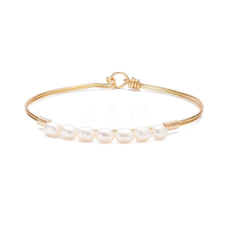 Natural Pearl Beaded Bangle BJEW-JB08163-02-1