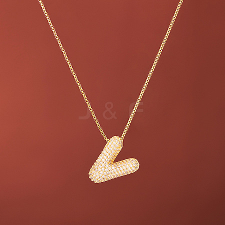 Brass Micro Pave Clear Cubic Zirconia Initial Pendant Necklaces for Women FS-WGDC51D-22-1