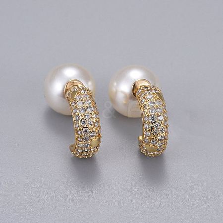 Brass Micro Pave Clear Cubic Zirconia Stud Earrings EJEW-K083-08G-1