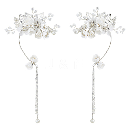 2Pcs 2 Styles Flower Crystal Rhinestone & Plastic Pearl Cuff Earrings EJEW-FH0001-13S-1
