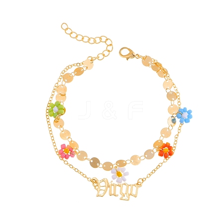 Constellation Alloy & Glass Seed Beads Double Layer Colorful Flower Anklets PW-WGA6E00-05-1