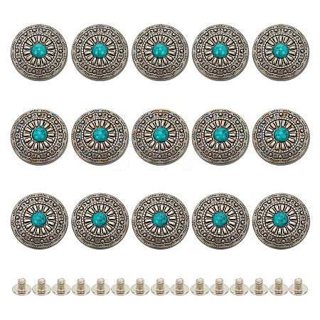 15Pcs 1-Hole Alloy & Plastic Beads Buttons BUTT-HY0001-11D-1
