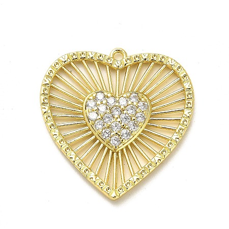 Rack Plating Brass Micro Pave Clear Cubic Zirconia Pendants KK-L210-010G-1