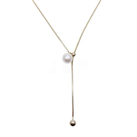 Imitation Pearl Ball & Stainless Steel Lariat Women's Necklace GA0046-1-1