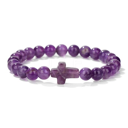 Natural Amethyst Round Beads Stretch Bracelets LS-YG0612-7-1