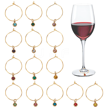 14Pcs 14 Colors Stainless Steel Rhinestone Wine Glass Charms AJEW-BC00020-1