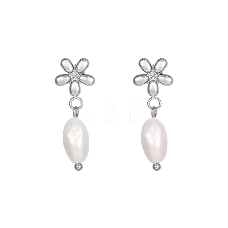 Elegant Stainless Steel Earrings with Natural Pearls for Daily Wear GE0361-2-1