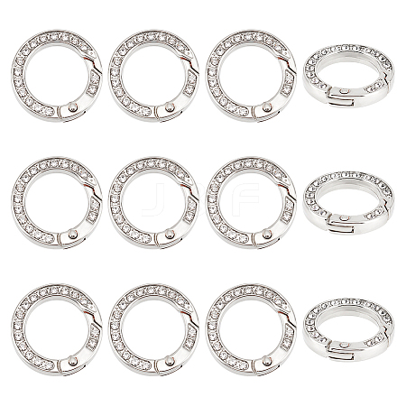 Unicraftale 12pcs Alloy Spring Gate Ring with Rhinestone FIND-UN0003-37P-1