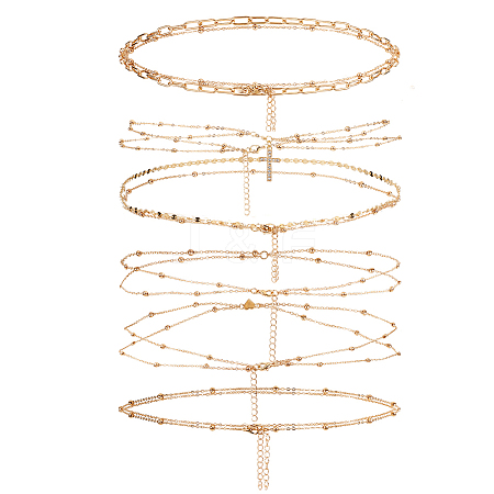 6 Styles Alloy Double Lyaer Round Ball Chain Waist Chains for Women AJEW-PH0008-07-1