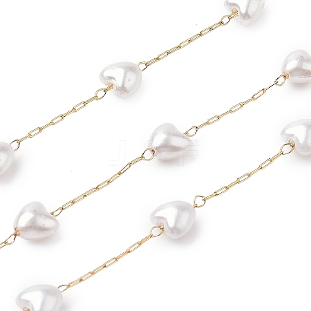 ABS Imitation Pearl Heart Beaded Chains CHS-A015-03G-1