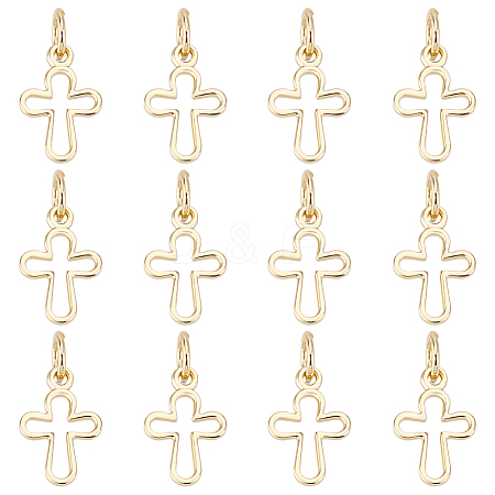 14Pcs Brass Tiny Cross Charms KK-LP0001-51-1