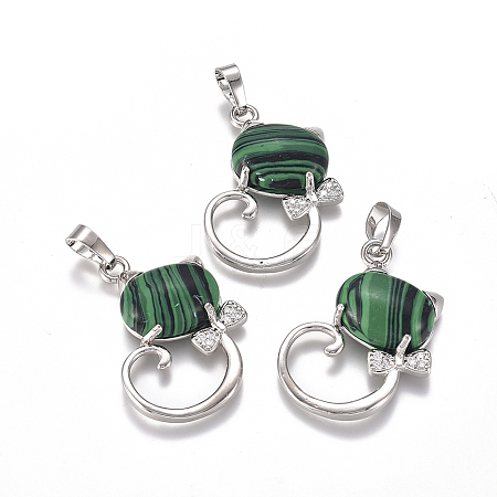 Synthetic Malachite Kitten Pendants G-L512-R17-1