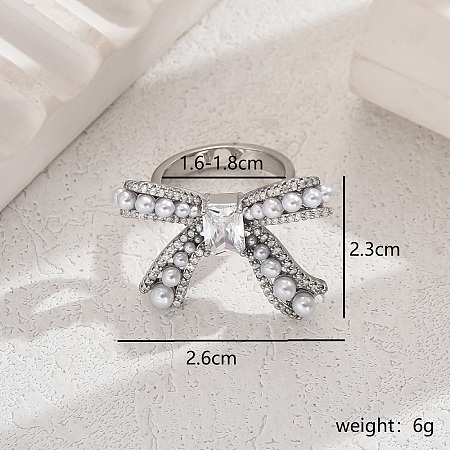 Elegant Brass Clear Cubic Zirconia Bowknot Ring LY5283-4-1