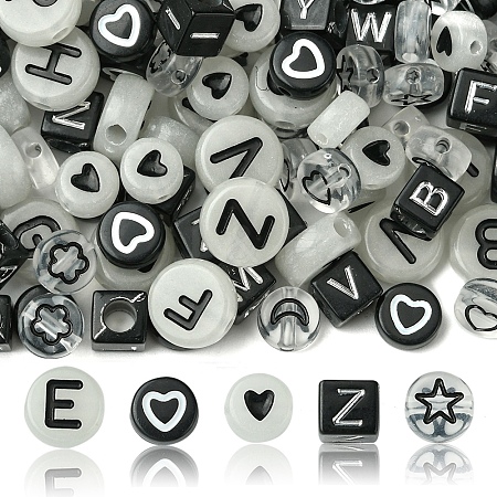 200Pcs Opaque Black Acrylic Beads MACR-FS0001-86-1