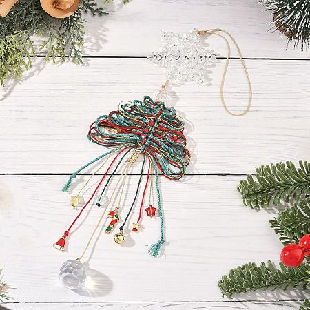 Glass & Braided Nylon Christmas Tree Pendant Decoration HJEW-TA00491-1