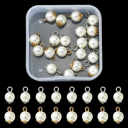 20Pcs 2 Colors Resin Imitation Pearl Round Charms RESI-YW0001-42-1