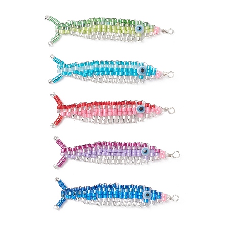 Copper Wired Glass Seed Beaded Pacific Saury Pendants PALLOY-MZ01105-1