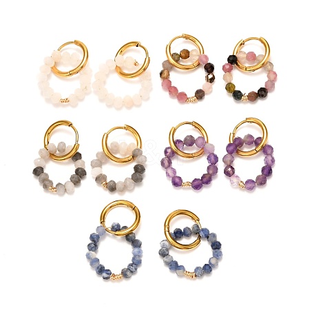 Round Faceted Natural Mixed Gemstone Hoop Earrings for Girl Women EJEW-JE04612-1